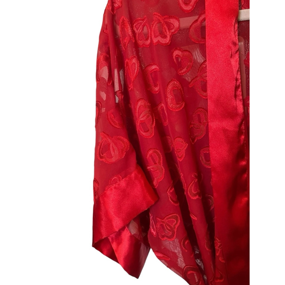 Morgan Taylor Intimates Sheer Belted Robe, Red Hearts Sz Small - Picture 3 of 7